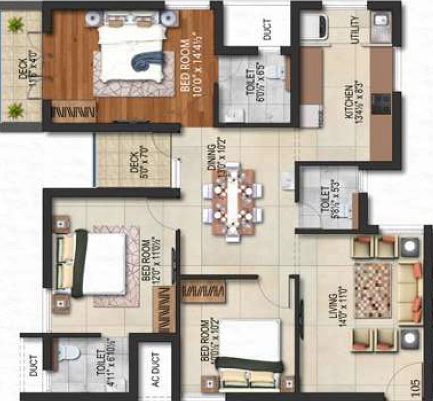 3 BHK Flat in Deccan Kalpavriksha in Sholinganallur, Chennai - Image 883152