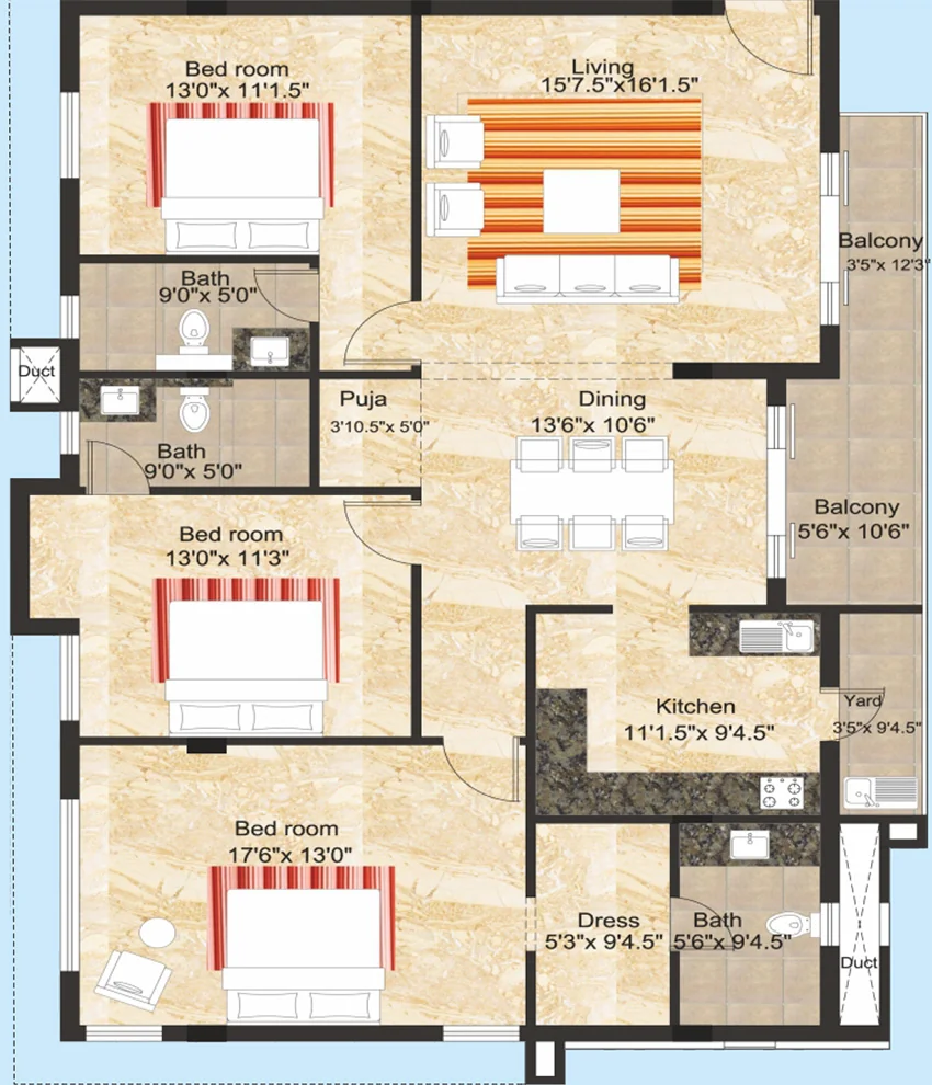 3 BHK Flat in Tranquil Sripushpa in CIT Nagar, Chennai - Image 884989
