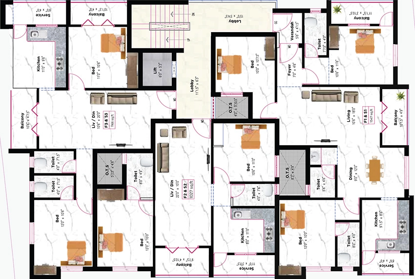 Floor Plan of South Land Alankar Horizon in Selaiyur, Chennai - Image 343159