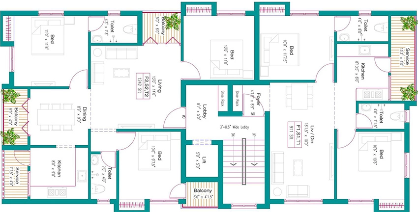 Floor Plan of South Land Alankar Fortuna in Selaiyur, Chennai - Image 343132
