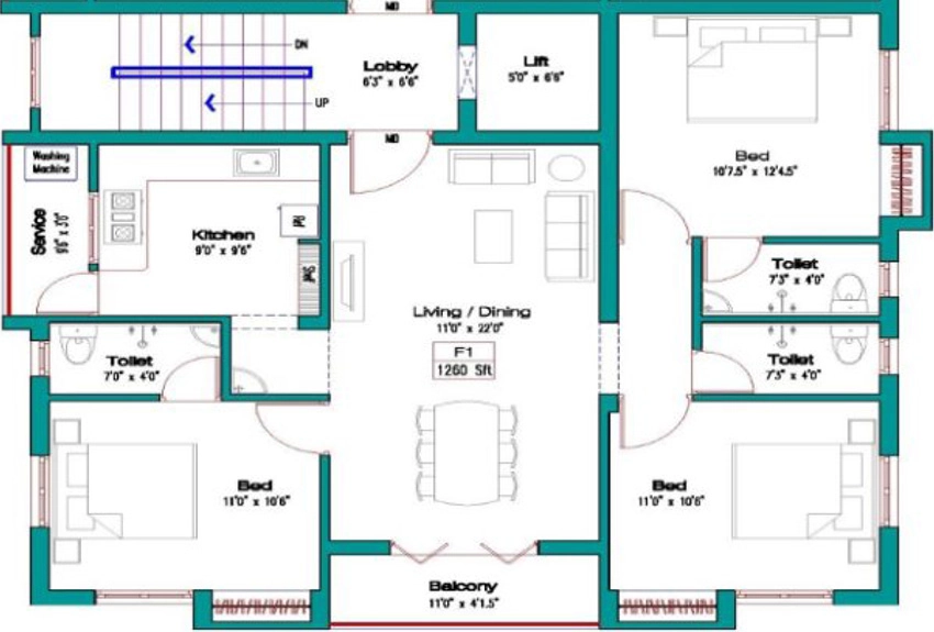 3 BHK Flat in Dolly Sharon Delight in Balaji Nagar, Chennai - Image 885008