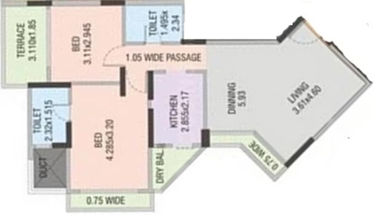 2 BHK Flat in West Pioneer Metro Residency in Kalyan East, Thane - Image 849988