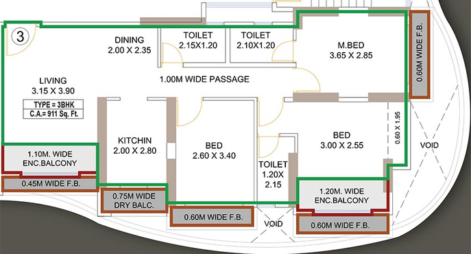 3 BHK Flat in Ravi Gaurav Excellency in Mira Road East, Thane - Image 834527