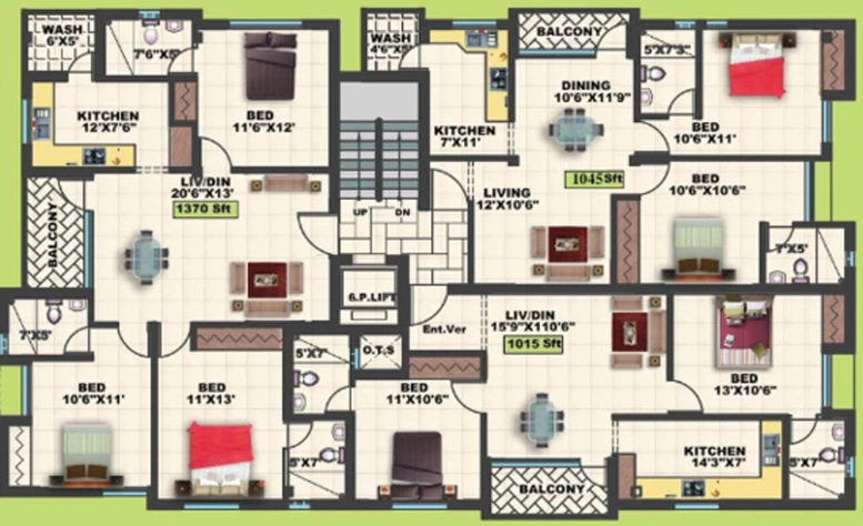 Floor Plan of Sekaran Sherwood Terrace in Perumbakkam, Chennai - Image 277399