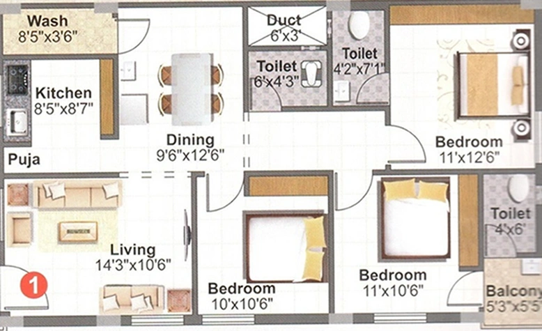 3 BHK Flat in Shri Classic Heights in Saroornagar, Hyderabad - Image 835084