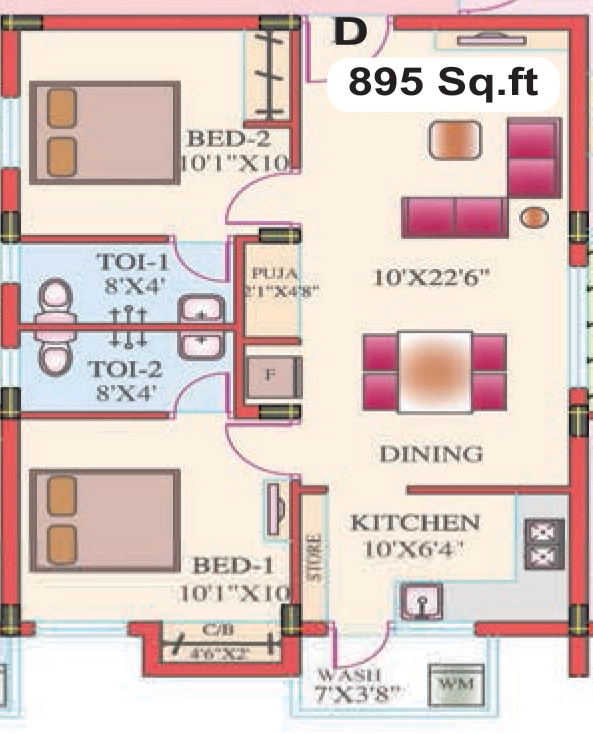 2 BHK Flat in Natwest Villas in Velachery, Chennai - Image 885255