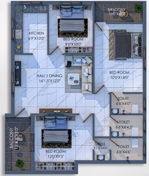 3 BHK Flat in SPR Sri Parvathi Flats in Pammal, Chennai - Image 853848
