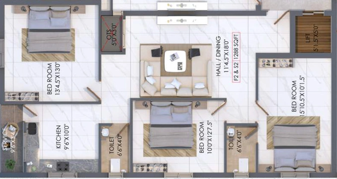 3 BHK Flat in SPR Kadambavanam Flats in Pammal, Chennai - Image 853850
