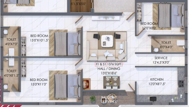 3 BHK Flat in SPR Kadambavanam Flats in Pammal, Chennai - Image 853851