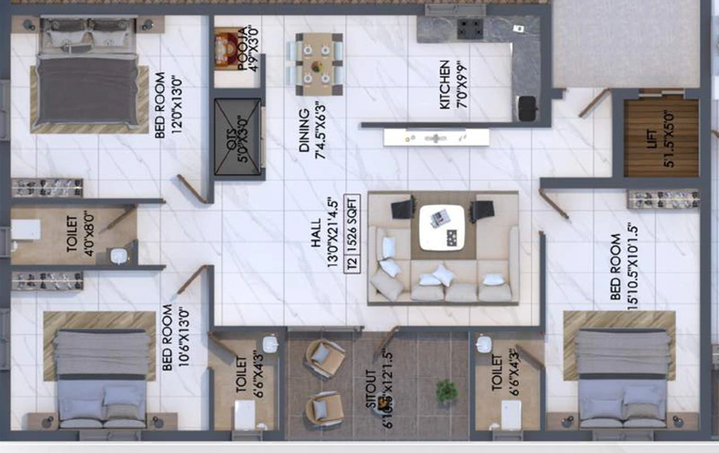 3 BHK Flat in SPR Kadambavanam Flats in Pammal, Chennai - Image 853852
