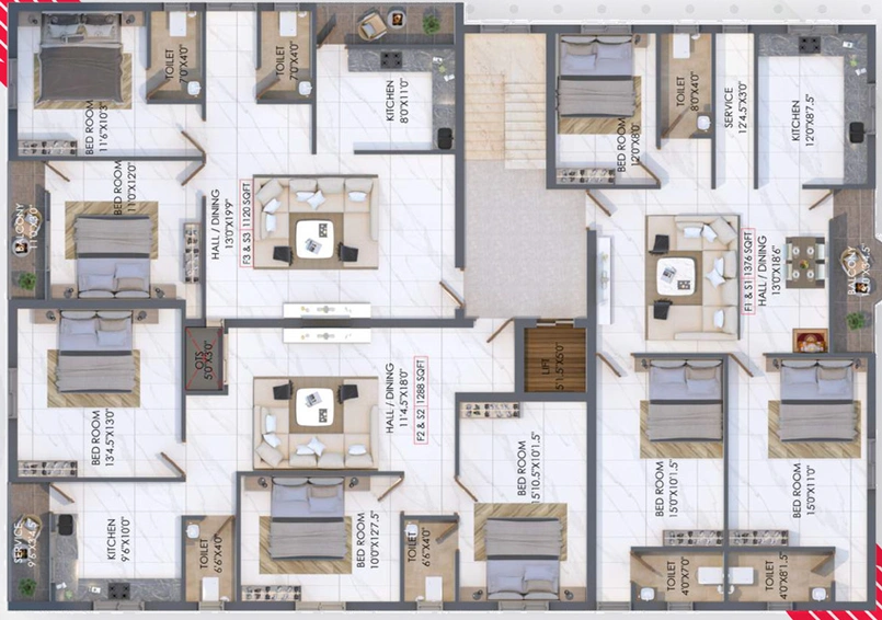 Floor Plan of SPR Kadambavanam Flats in Pammal, Chennai - Image 274813