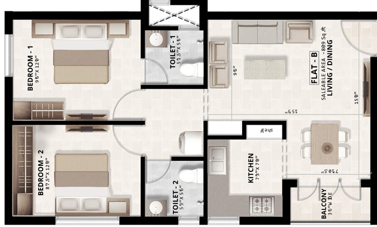 2 BHK Flat in Sri Jaishanthi Tejas in Madipakkam, Chennai - Image 855366