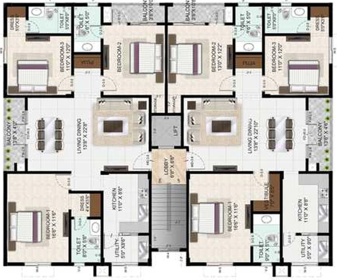 Floor Plan of Sumanth Sreshta Raja Street in Mandaveli, Chennai - Image 253338