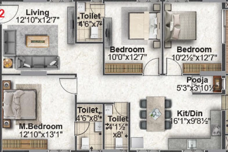 3 BHK Flat in Green Leaves Srikara in Saroornagar, Hyderabad - Image 867825