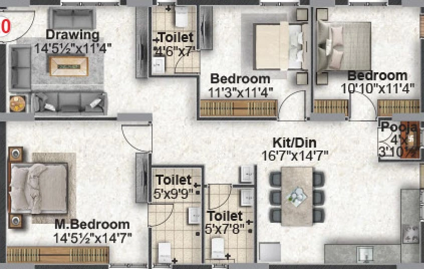 3 BHK Flat in Green Leaves Srikara in Saroornagar, Hyderabad - Image 867826