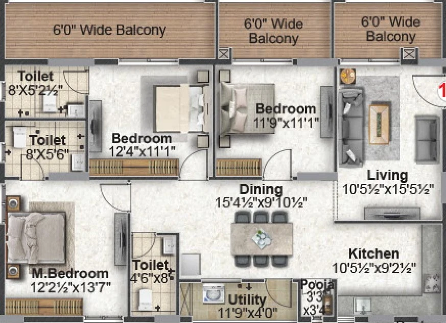 3 BHK Flat in Green Leaves Srikara in Saroornagar, Hyderabad - Image 867833