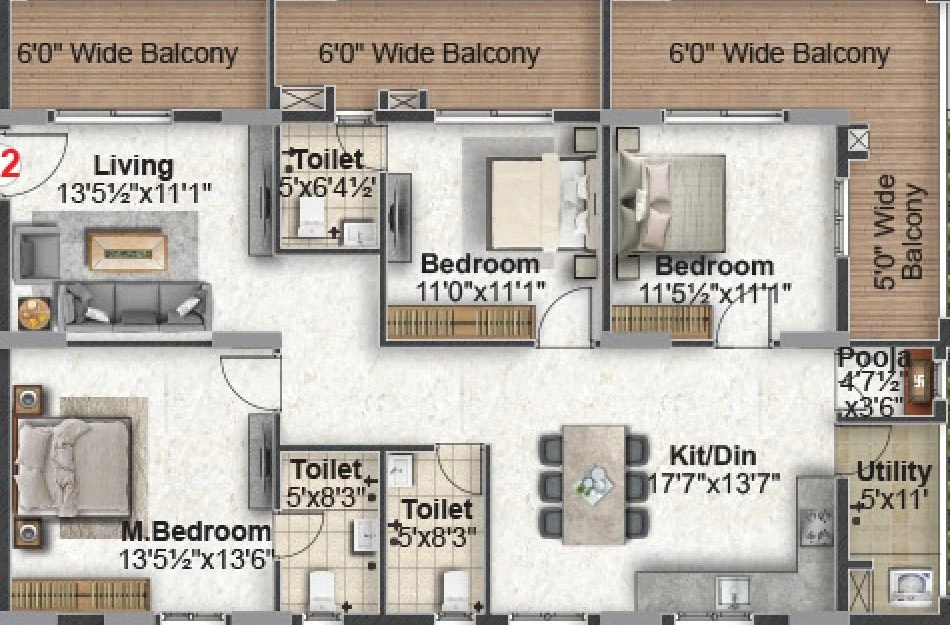 3 BHK Flat in Green Leaves Srikara in Saroornagar, Hyderabad - Image 867834