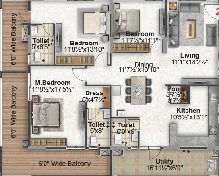 3 BHK Flat in Green Leaves Srikara in Saroornagar, Hyderabad - Image 867836