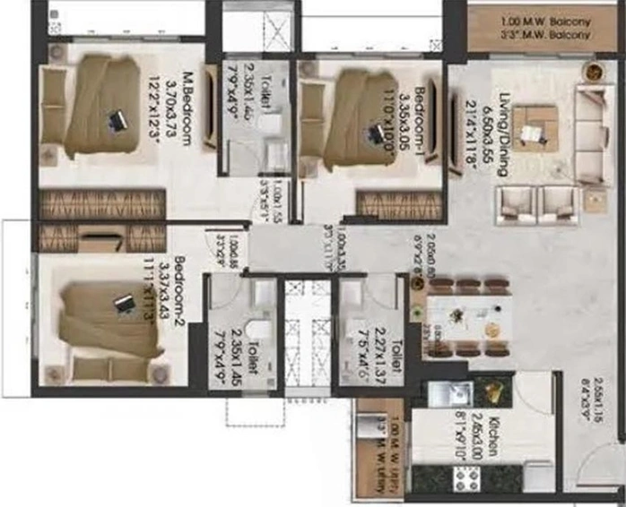 3 BHK Flat in Adani Airica in Kanjurmarg West, Mumbai - Image 846863