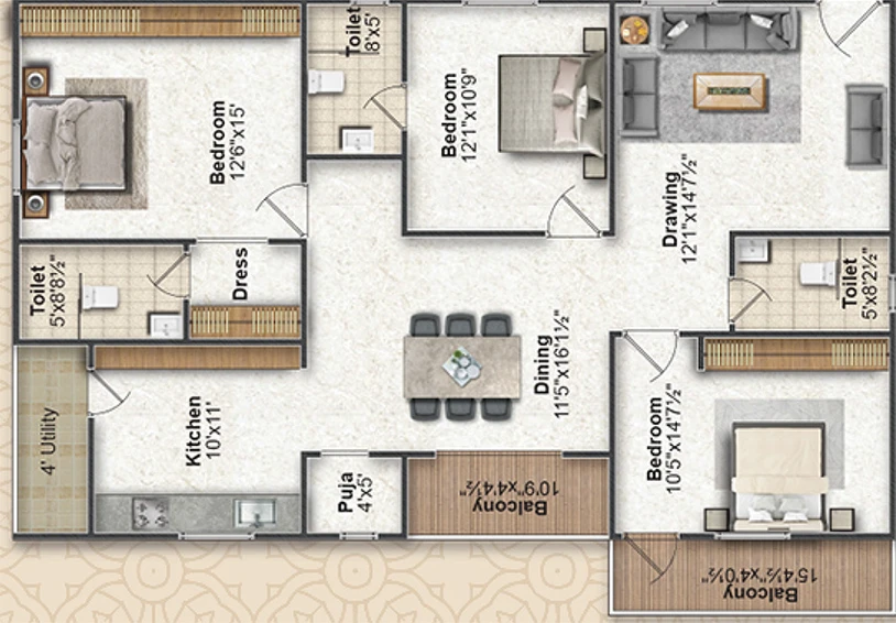 3 BHK Flat in BPR Shyam Nivas in Habsiguda, Hyderabad - Image 834173