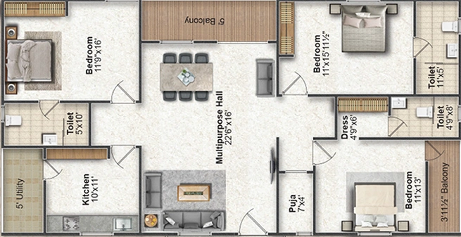 3 BHK Flat in BPR Shyam Nivas in Habsiguda, Hyderabad - Image 834174