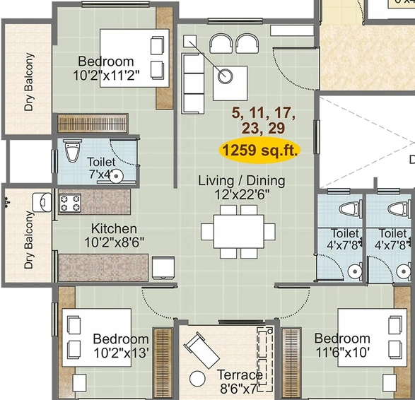 3 BHK Flat in Deepak Sai Anand Pride in Sane Guruji Nagar, Nashik - Image 835403