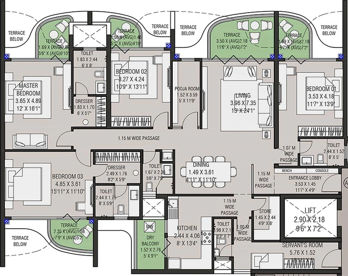 4 BHK Flat in Viraj Quillion Residencies in Govind Nagar, Nashik - Image 837441