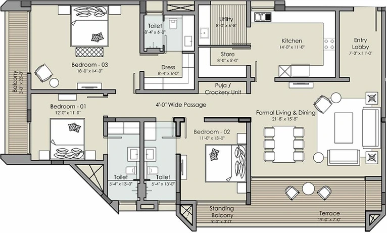3 BHK Flat in RCM Ananta in New Palasia, Indore - Image 839795
