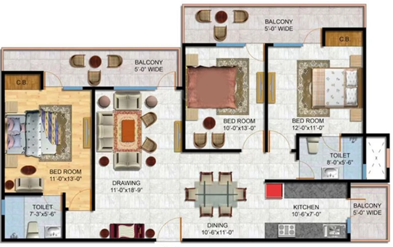 3 BHK Flat in Kingswood Court in Crossings Republik, Ghaziabad - Image 843076