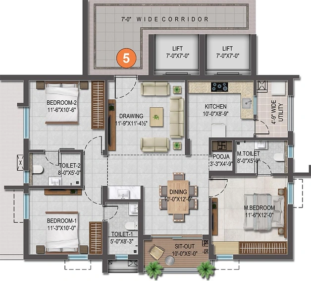 3 BHK Flat in CSK Skyscape in Mamidpally, Hyderabad - Image 848196