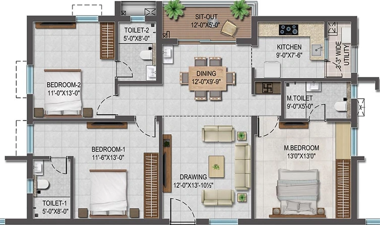 3 BHK Flat in CSK Skyscape in Mamidpally, Hyderabad - Image 848197