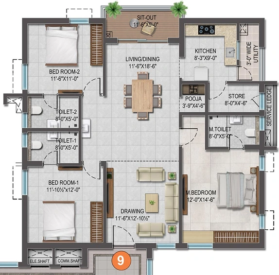 3 BHK Flat in CSK Skyscape in Mamidpally, Hyderabad - Image 848198