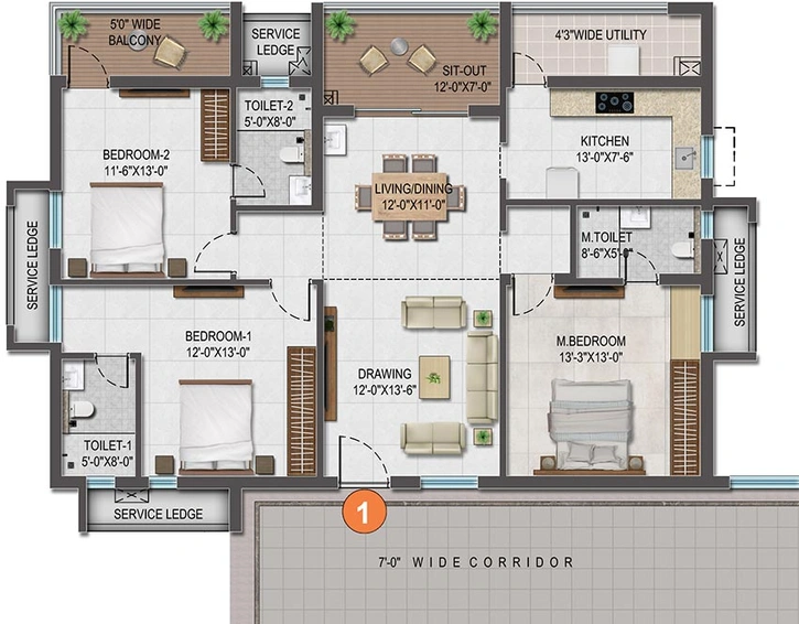3 BHK Flat in CSK Skyscape in Mamidpally, Hyderabad - Image 848199