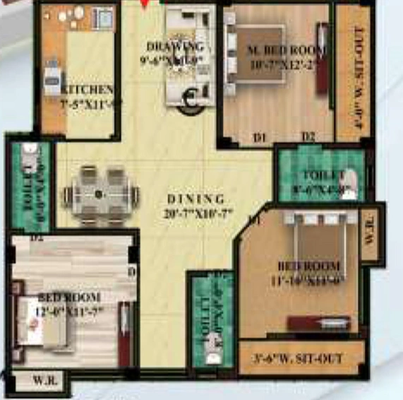 3 BHK Flat in MM Menaka Tower in Cuttack, Bhubaneswar - Image 849805