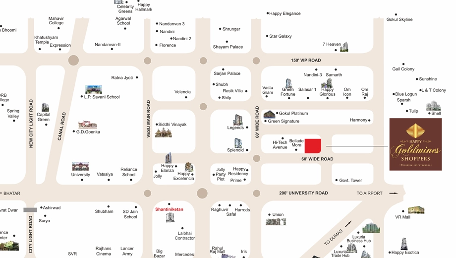 Location of Happy Goldmines Shoppers in Vesu, Surat - Image 317902