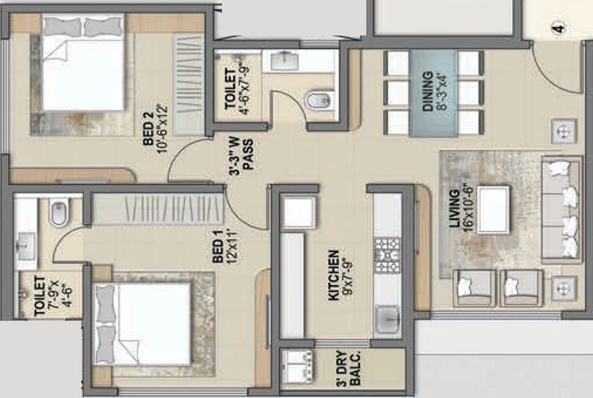 2 BHK Flat in Shree Krishna Sangam in Chembur East, Mumbai - Image 464818