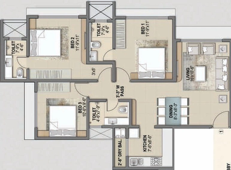 3 BHK Flat in Shree Krishna Sangam in Chembur East, Mumbai - Image 464819