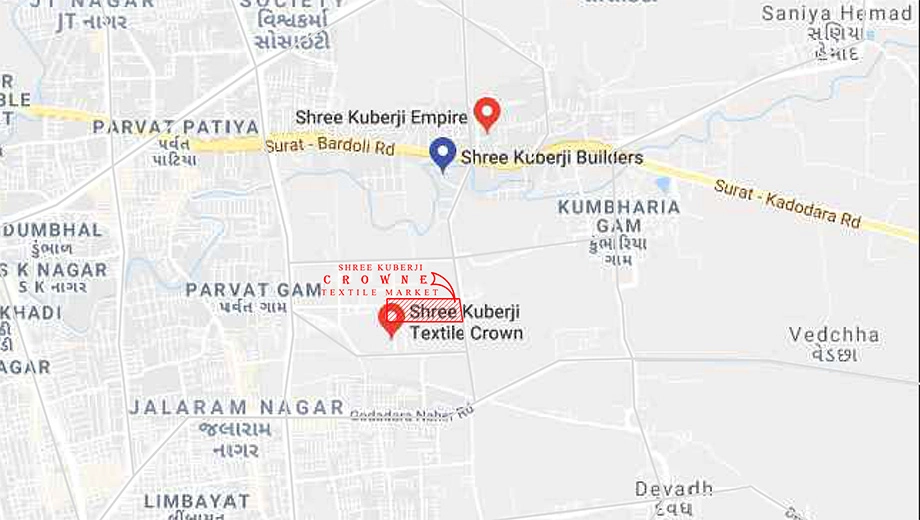 Location of Shree Kuberji Crown Textile Market in Umarwada, Surat - Image 358865