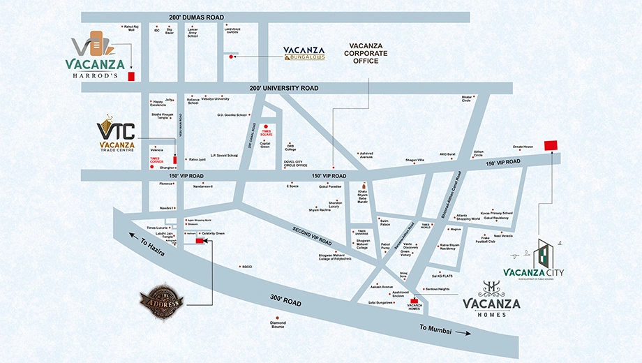 Location of Vacanza Harrods in Vesu, Surat - Image 359198