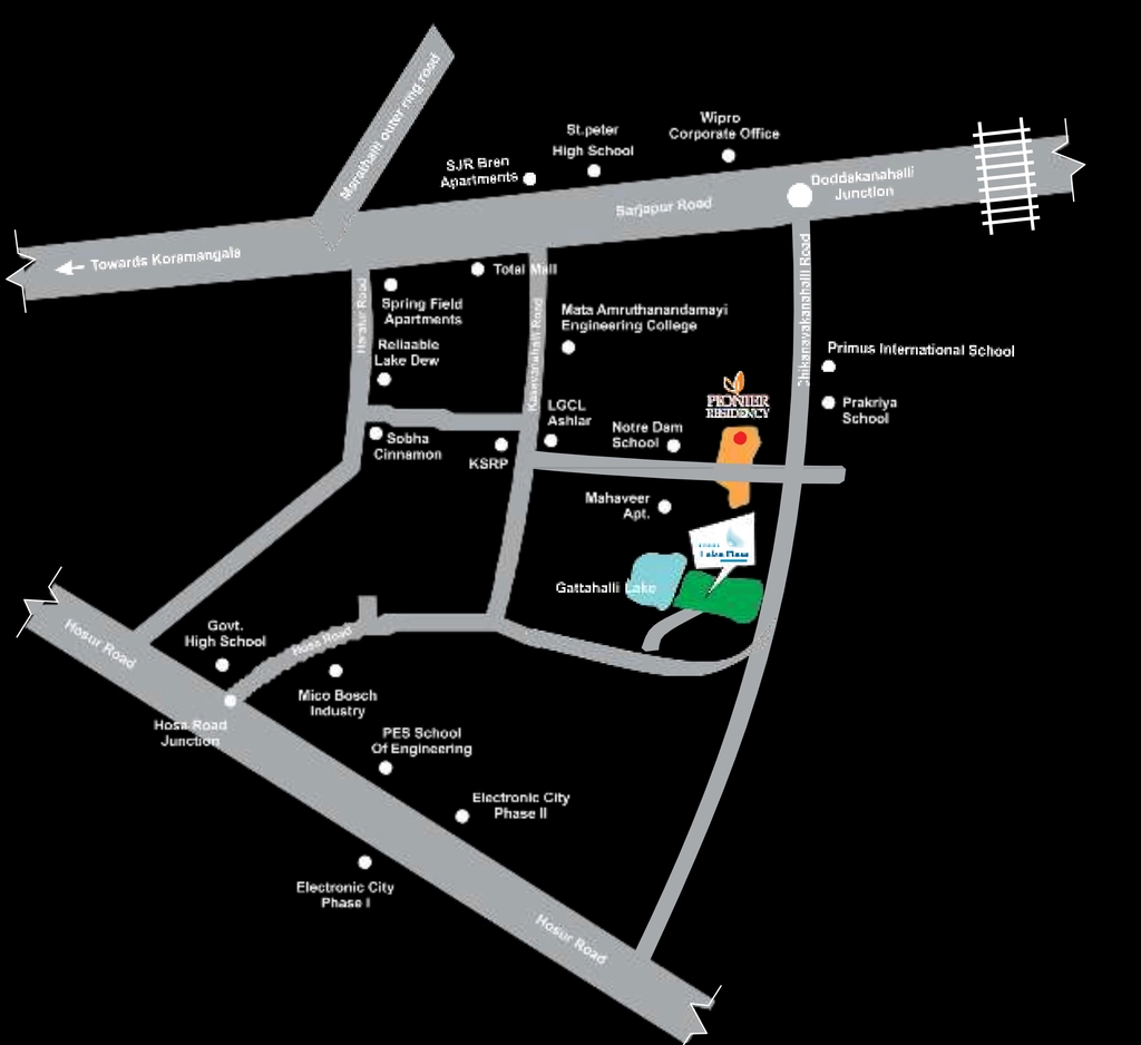 Location of Pionier Lake Dew Residency in Sarjapur Road, Bangalore - Image 335246
