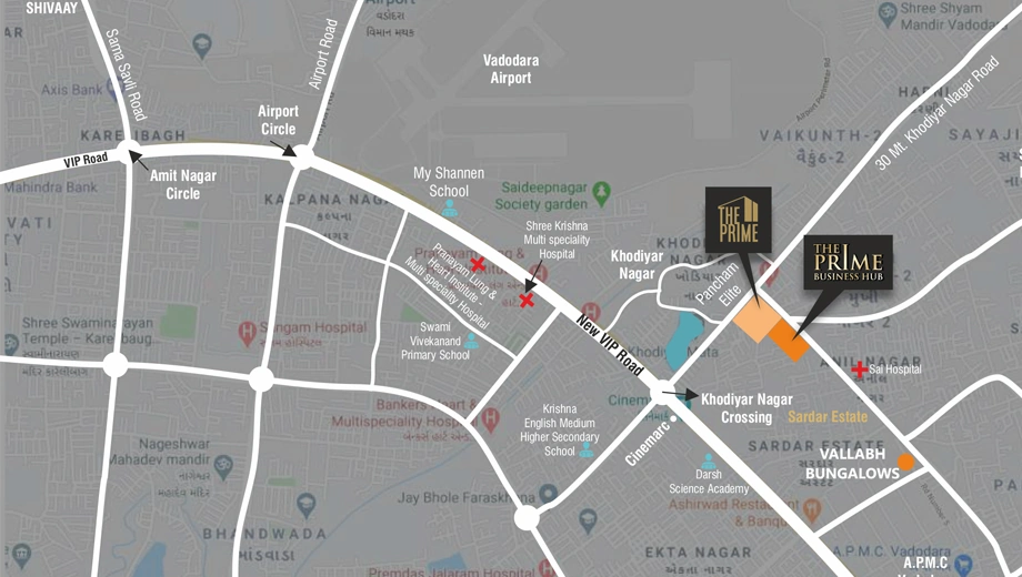 Location of Shashvat The Prime Business Hub in Sayajipura, Vadodara - Image 363768