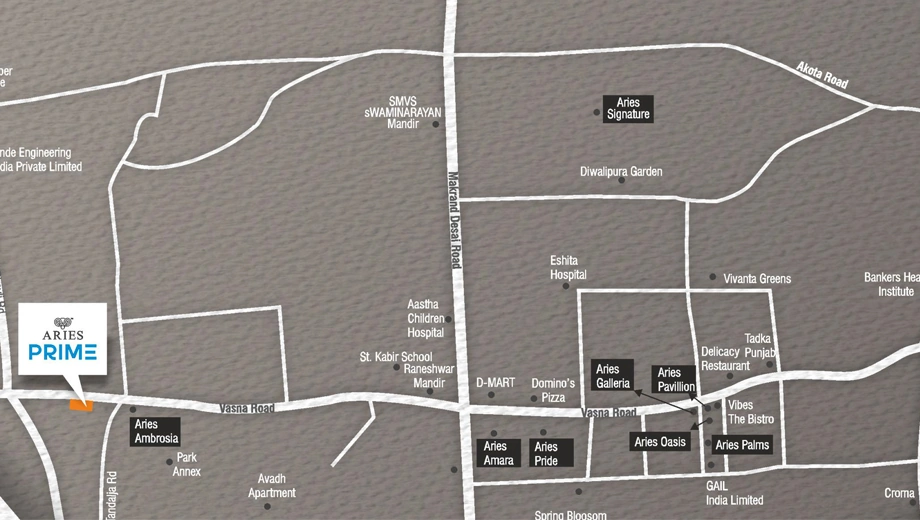Location of Aries Prime in Vasna Bhayli Main Road, Vadodara - Image 365724