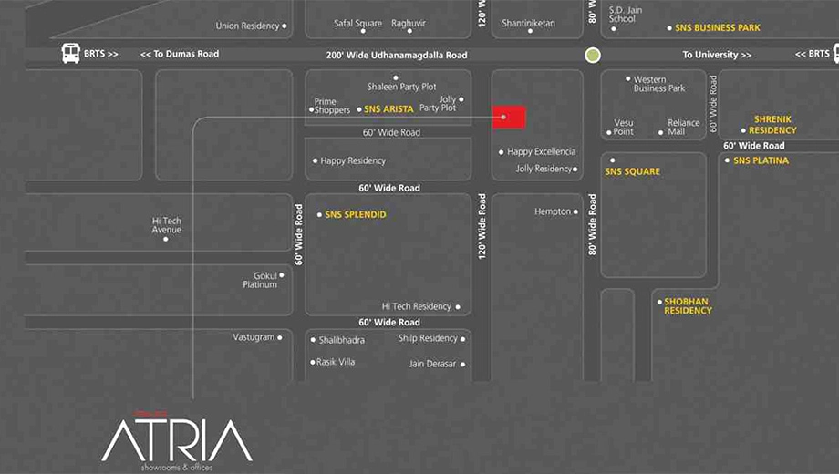 Location of SNS Atria in Vesu, Surat - Image 359363