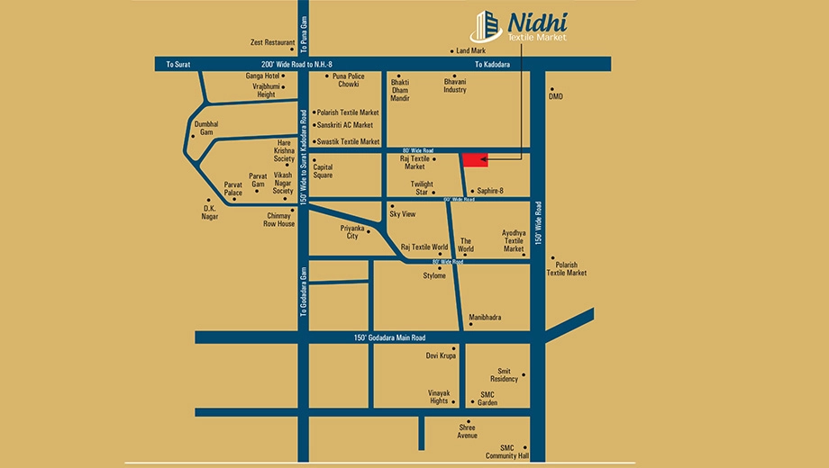 Location of Nidhi Textile Market in Parvat Patiya, Surat - Image 359802