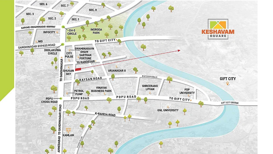 Location of Keshvam Square in Kudasan, Gandhinagar - Image 352909