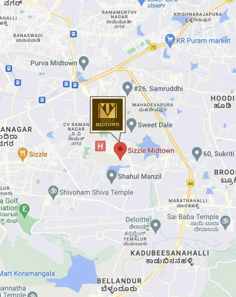 Location of Sizzle Midtown in CV Raman Nagar, Bangalore - Image 331692