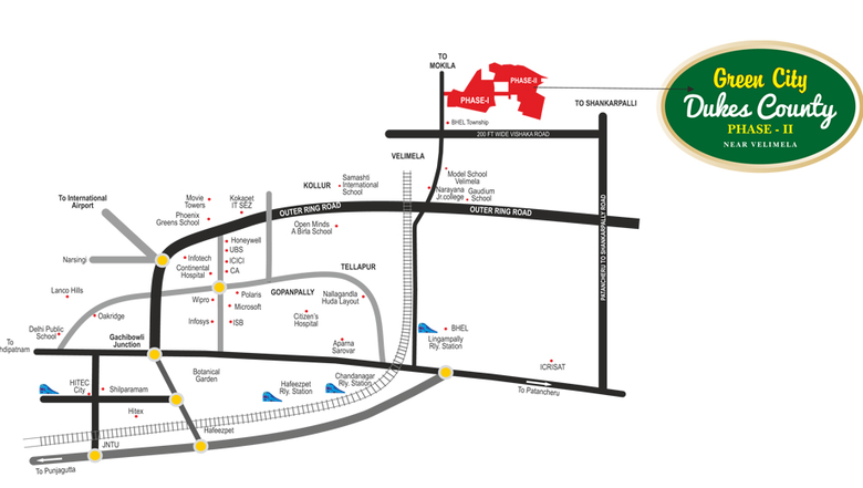 Location of Green City Dukes County Phase 2 in Kollur, Hyderabad - Image 301049
