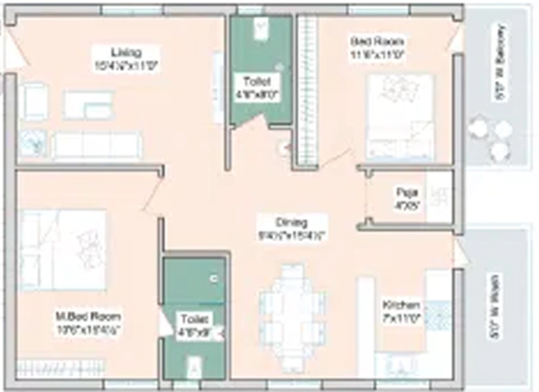2 BHK Flat in Kaakatiya Diamond Heights in Velimela, Hyderabad - Image 852670