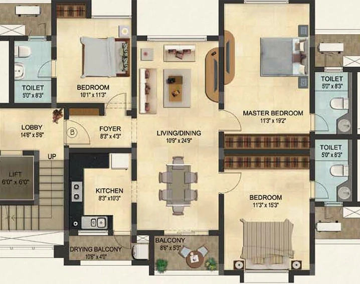 3 BHK Flat in Casagrand Lanterns Court in Thoraipakkam, Chennai - Image 850689