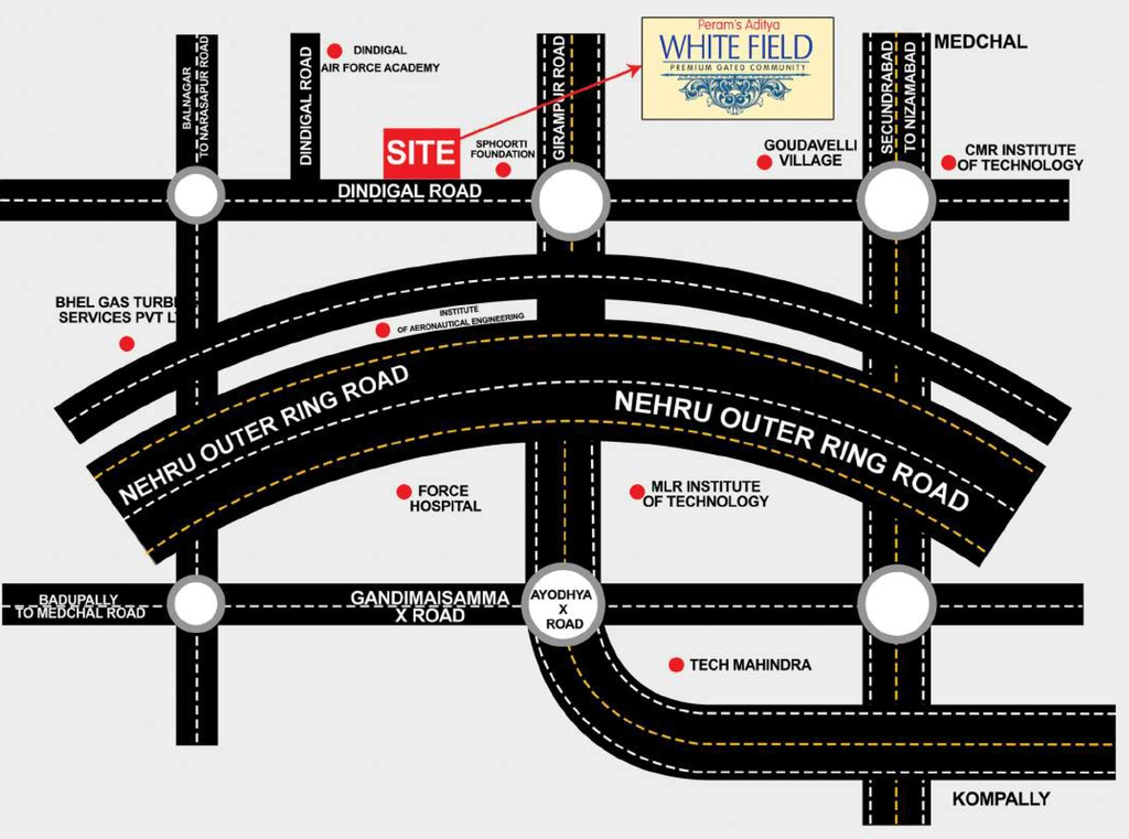 Location of Peram Aditya Whitefield in Dundigal, Hyderabad - Image 334067